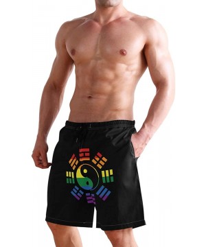 Men's Quick Dry Swim Trunks with Pockets Beach Board Shorts Bathing Suits - Lgbt Flag Yin and Yang Bagua - CN195W3G0HE $30.23...