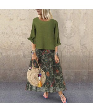 Dress for Womens Vintage Boho O-Neck Floral Print Lace Two-Piece 3/4 Sleeve Dress - G Green Maxi Dress - CH196Z5RUYM $17.19-R...