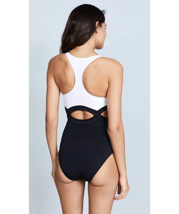 Women One Piece Swimsuit Hollow Color Block Monokini Leaf Cut High Waist Swimwear Blackwhite - CB18U0N2QCS $10.22-One-Pieces