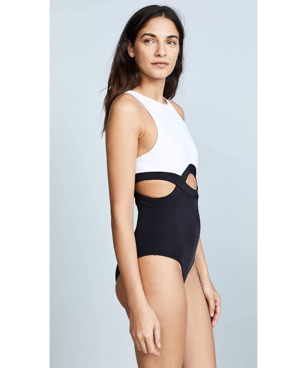 Women One Piece Swimsuit Hollow Color Block Monokini Leaf Cut High Waist Swimwear Blackwhite - CB18U0N2QCS $10.22-One-Pieces