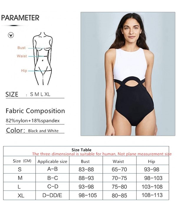 Women One Piece Swimsuit Hollow Color Block Monokini Leaf Cut High Waist Swimwear Blackwhite - CB18U0N2QCS $10.22-One-Pieces