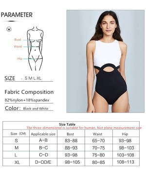 Women One Piece Swimsuit Hollow Color Block Monokini Leaf Cut High Waist Swimwear Blackwhite - CB18U0N2QCS $10.22-One-Pieces