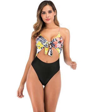 Women's Ruffle Sexy Monokini Bathing Suits Plunging Cutout One Piece Swimsuits - Yellow Floral - CN19CS4K0MO $38.48-One-Pieces