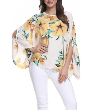 Batwing Tops for Women Summer Bohemian Chiffon Blouse Floral Loose Shirt Beach Tunic Tops - 02-006 - CA18EC4MH5Q $11.26-Cover...