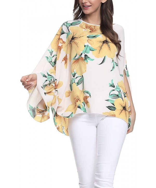 Batwing Tops for Women Summer Bohemian Chiffon Blouse Floral Loose Shirt Beach Tunic Tops - 02-006 - CA18EC4MH5Q $11.26-Cover...