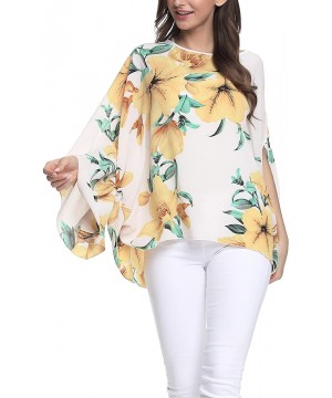 Batwing Tops for Women Summer Bohemian Chiffon Blouse Floral Loose Shirt Beach Tunic Tops - 02-006 - CA18EC4MH5Q $11.26-Cover...