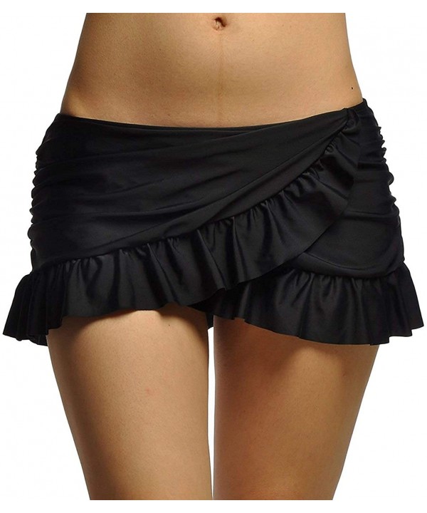 Women Black Overlapping Ruffled Mini Swim Skirt with Panty - Black - CQ18LUWRNRG $14.03-Bottoms