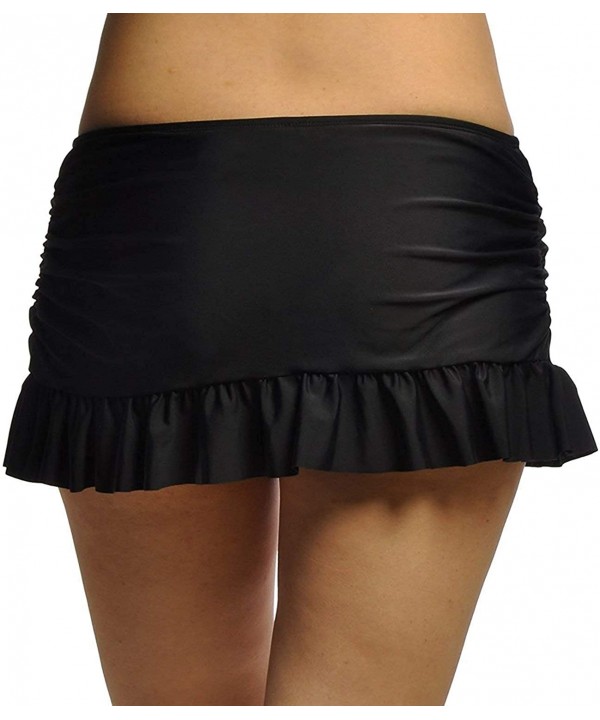 Women Black Overlapping Ruffled Mini Swim Skirt with Panty - Black - CQ18LUWRNRG $14.03-Bottoms