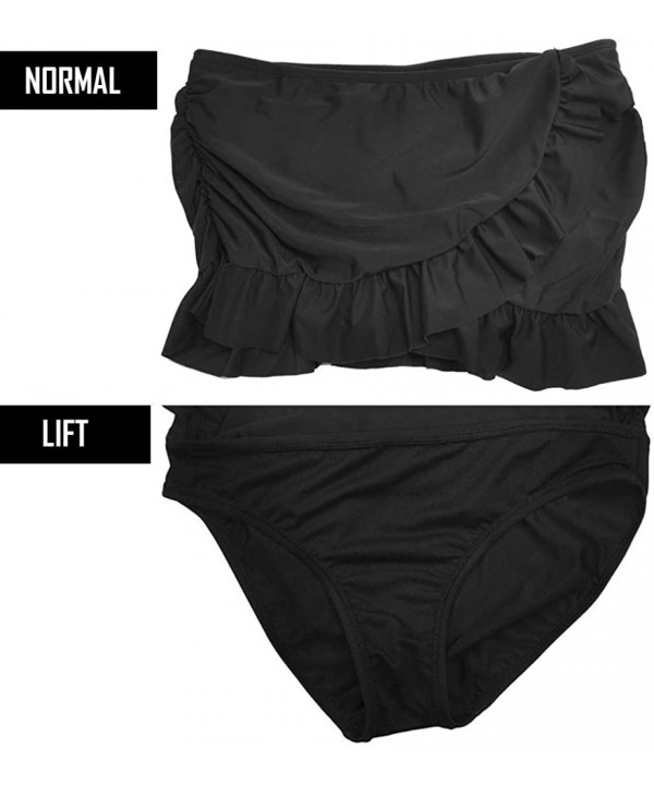 Women Black Overlapping Ruffled Mini Swim Skirt with Panty - Black - CQ18LUWRNRG $14.03-Bottoms