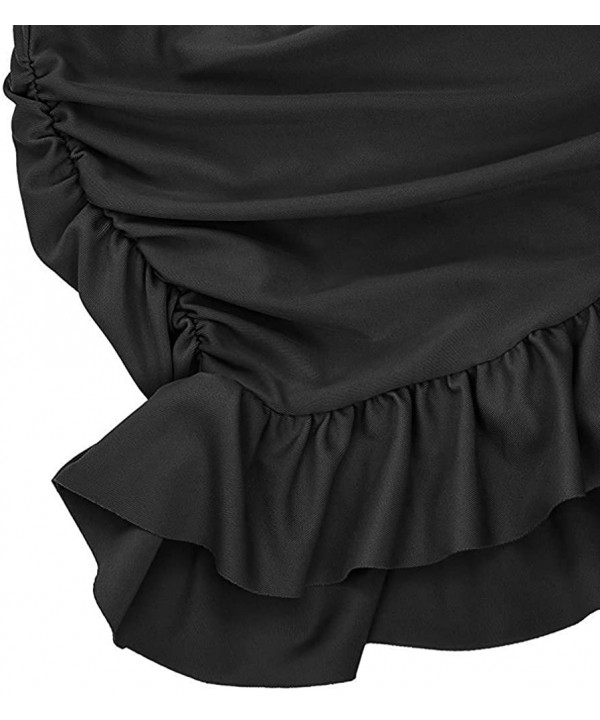 Women Black Overlapping Ruffled Mini Swim Skirt with Panty - Black - CQ18LUWRNRG $14.03-Bottoms