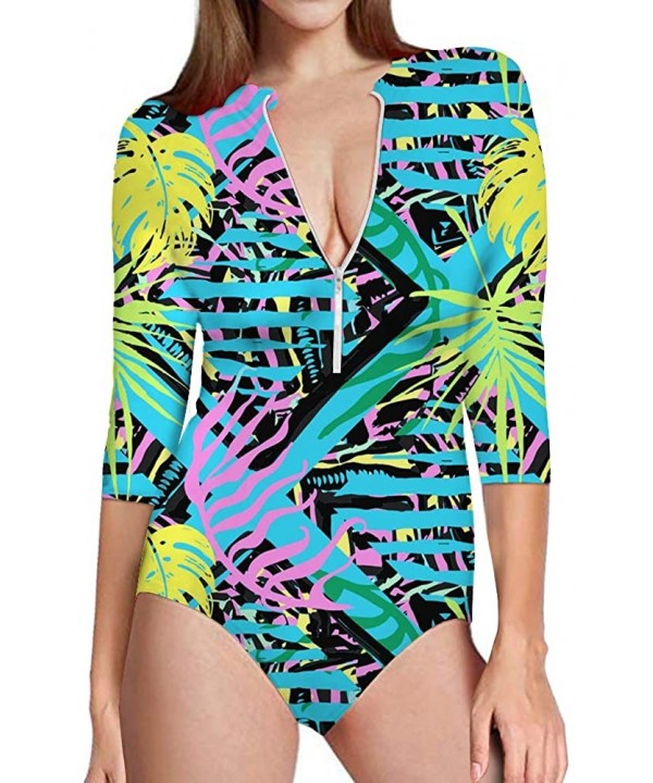 Hawaii Women's One-Piece Surfing Swimsuit Seven-Quarter Sleeve Front Zip Sun Protection Bathing Suit - Hawaii 13 - CH194UHIHR...