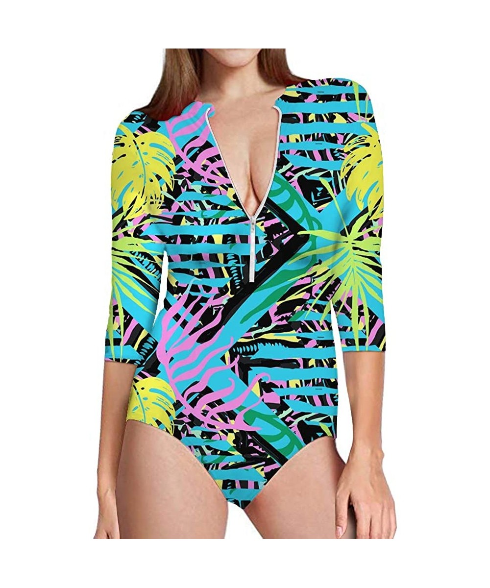 Hawaii Women's One-Piece Surfing Swimsuit Seven-Quarter Sleeve Front Zip Sun Protection Bathing Suit - Hawaii 13 - CH194UHIHR...