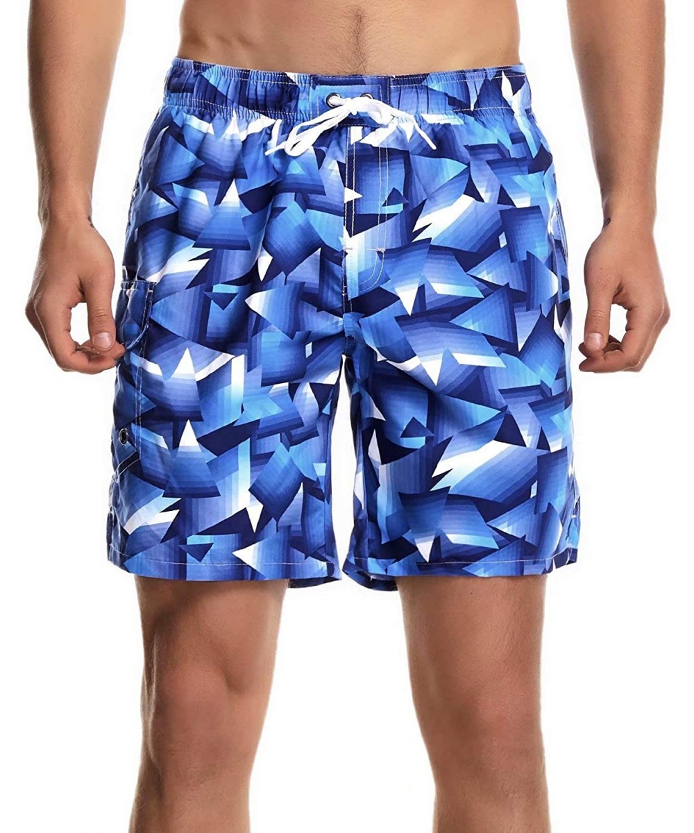 Mens Swim Trunks with Mesh Lining - Blue-602 - CL196AXZ639 $11.41-Board Shorts