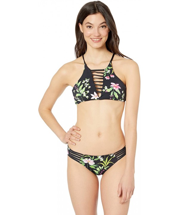 Women's High Neck Bikini Swimsuit Two Piece Reversible Beachwear Set - Dandelion/ Solid Black - CR18N9Q43KS $18.65-Sets