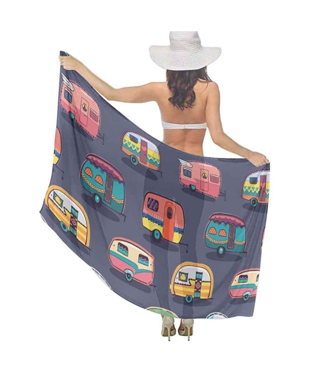 Women Fahion Swimsuit Bikini Cover Up Sarong- Party Wedding Shawl Wrap - Happy Camper Camping - CK19C4R3LY0 $27.28-Cover-Ups