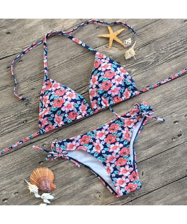 Swimwear for Womens- Summer Beach Hight Waist Printed Set Push-Up Padded Bathing Beachwear Tankini Bikini - Pink3 - CV18O2HUO...