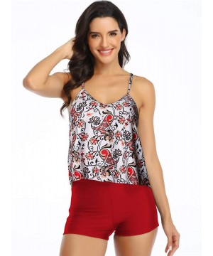 Swimsuit for Women Two Piece Tankini with Boyshorts Tank Top Bathing Suit - Red - CH196H2ZIL2 $21.22-Racing