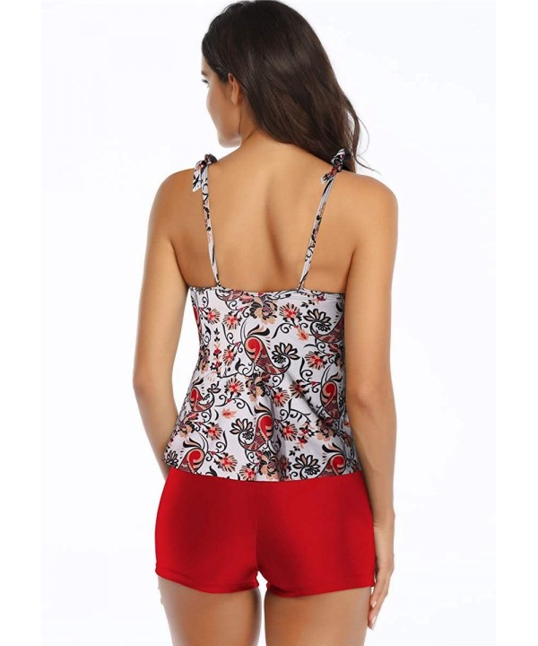 Swimsuit for Women Two Piece Tankini with Boyshorts Tank Top Bathing Suit - Red - CH196H2ZIL2 $21.22-Racing