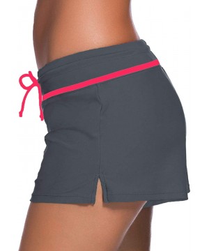 Womens Side Split Waistband Swim Shorts with Panty Liner Plus Size S - 3XL - Grey - CD1832EGRD6 $18.40-Tankinis