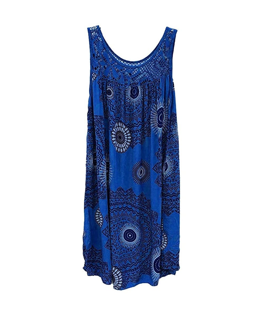 Women's Fashion Lace Stitching Print Sleeveless Dress - Skyblue - CQ18U8KMZ7X $14.57-Bottoms