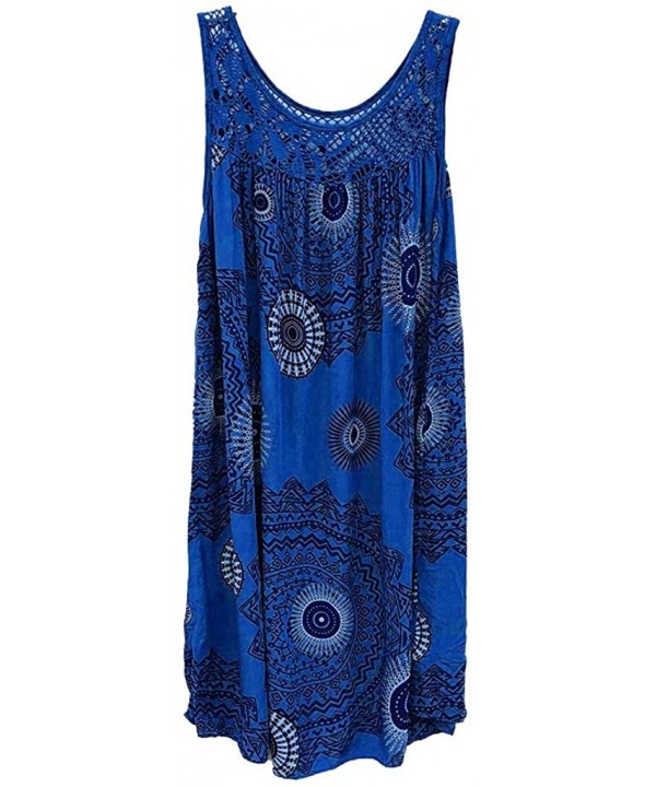 Women's Fashion Lace Stitching Print Sleeveless Dress - Skyblue - CQ18U8KMZ7X $14.57-Bottoms