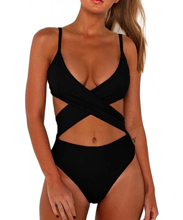 Women's Sexy Criss Cross High Waisted Cut Out One Piece Monokini Swimsuit - Black - CL18NLRYZNU $29.74-Sets