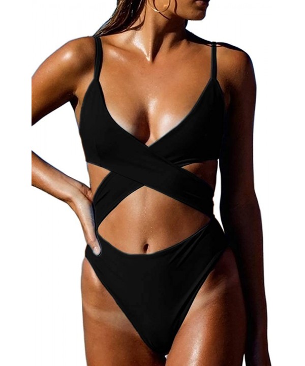 Women's Sexy Criss Cross High Waisted Cut Out One Piece Monokini Swimsuit - Black - CL18NLRYZNU $29.74-Sets