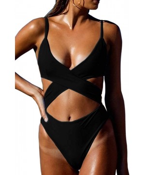 Women's Sexy Criss Cross High Waisted Cut Out One Piece Monokini Swimsuit - Black - CL18NLRYZNU $29.74-Sets