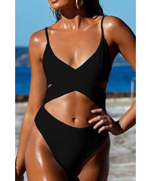 Women's Sexy Criss Cross High Waisted Cut Out One Piece Monokini Swimsuit - Black - CL18NLRYZNU $29.74-Sets