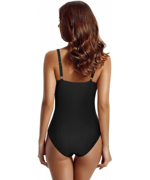 Women's Tummy Control Ruched One Piece Swimsuit - Black - CE192KYI22Z $14.73-One-Pieces