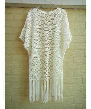 Fringe Kimono Cardigan Crochet Bikini Cover up Womens Summer Beachwear Ivory - C711WQ4TC6D $38.16-Cover-Ups