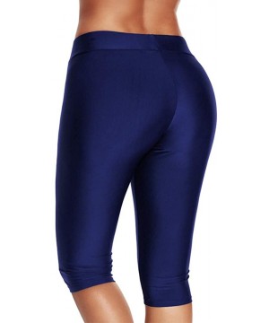 Womens Mid Waist Rash Guard Pants Crop Swim Leggings Unitard Tankini Capri - Navy - C818MHQSCX4 $21.92-Tankinis