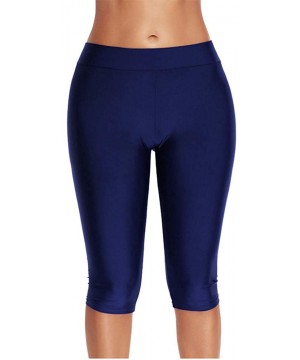 Womens Mid Waist Rash Guard Pants Crop Swim Leggings Unitard Tankini Capri - Navy - C818MHQSCX4 $21.92-Tankinis