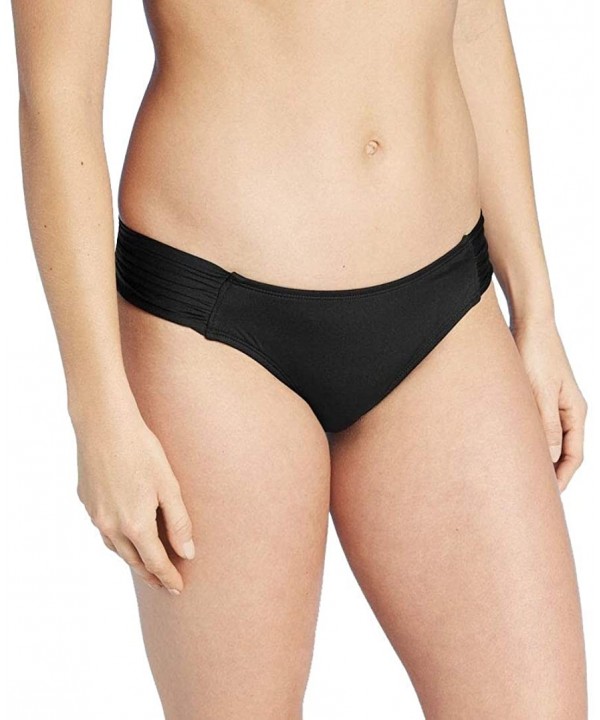 Women's Medium Coverage Tab Hipster Bikini Bottom Burgundy - Black - CM19DTD998H $15.63-Bottoms