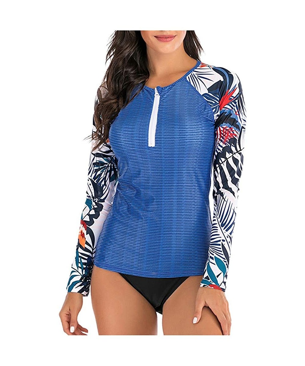 Women's Long Sleeves Rash Guard Athletic Swimwear Two Piece Aztec Tankini Sets Swimsuit - 03 Tropical Blue - CA194L5ZDIY $18....