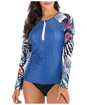 Women's Long Sleeves Rash Guard Athletic Swimwear Two Piece Aztec Tankini Sets Swimsuit - 03 Tropical Blue - CA194L5ZDIY $18....