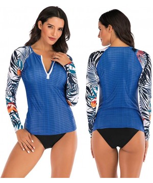 Women's Long Sleeves Rash Guard Athletic Swimwear Two Piece Aztec Tankini Sets Swimsuit - 03 Tropical Blue - CA194L5ZDIY $18....