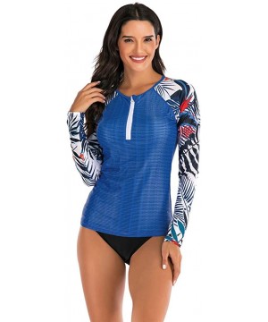 Women's Long Sleeves Rash Guard Athletic Swimwear Two Piece Aztec Tankini Sets Swimsuit - 03 Tropical Blue - CA194L5ZDIY $18....