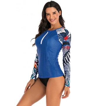 Women's Long Sleeves Rash Guard Athletic Swimwear Two Piece Aztec Tankini Sets Swimsuit - 03 Tropical Blue - CA194L5ZDIY $18....