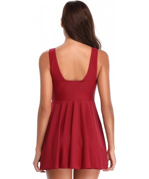 Women's Sexy One Piece Skirt Swimsuit Ruched Retro Swimdress Suits - Wine Red - CB18EED6KXM $36.51-One-Pieces