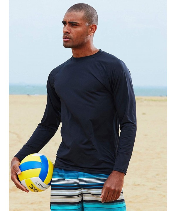 Men's Long-Sleeve Rashguards Sun Protection Shirts UPF 50+ Swim Shirts - Black - CK197Y7QS62 $16.78-Rash Guards