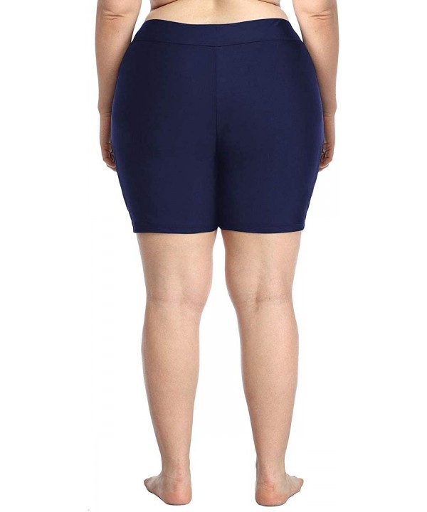 Women Plus Size Swim Shorts High Waist Board Shorts Stretchy Swimsuit Bottoms - Navy With Strappy Lace Side - CC194OZI9CG $20...