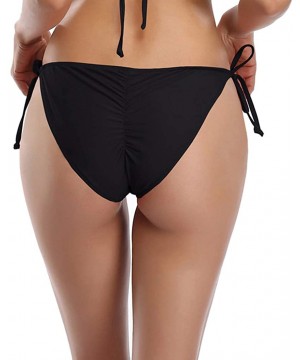 Womens Brazilian Low Rise Tie-Side Ruched Back Thong Bikini Bottom Swim Brief - Manhattan Black - C918WC7TAWW $17.14-Bottoms