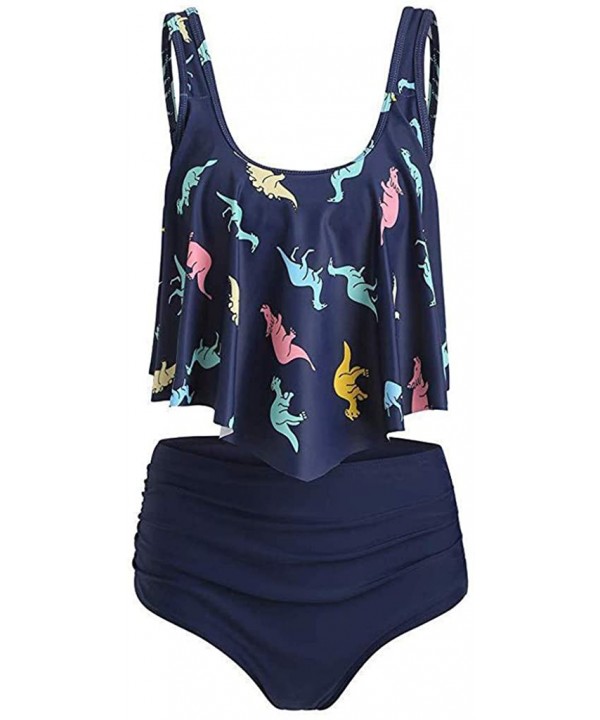 Summer Sexy Bathing Suits Twist Cutout Dinosaur Print Tankini Swimsuit - Mutil - C1198C8T8W6 $19.11-Sets