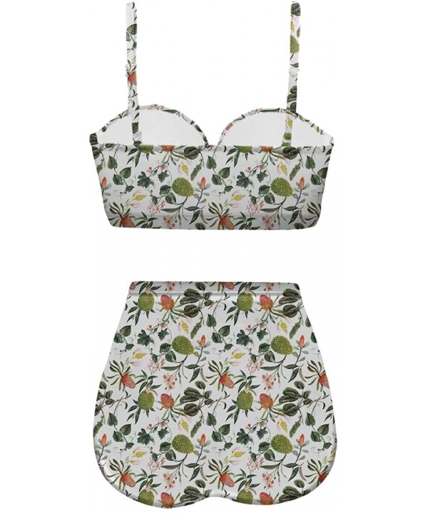 Women's Retro Summer Bright Floral Print Funny Swimsuits High Waisted Bikini Set - Multicolored-10 - CL196STN994 $38.48-Bottoms