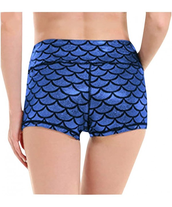 Fashion Women's Printing Mid Waist Slim Fish Scale Running Yoga Shorts Spandex Shorts - Blue - C8190Z729OU $12.23-Cover-Ups