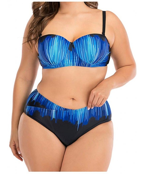 Plus Size Swimsuits for Women- Womens Two Piece Print Bathing Suits Bikini Set Padded Swimwear Beachwear - Blue - CS1954XODEA...