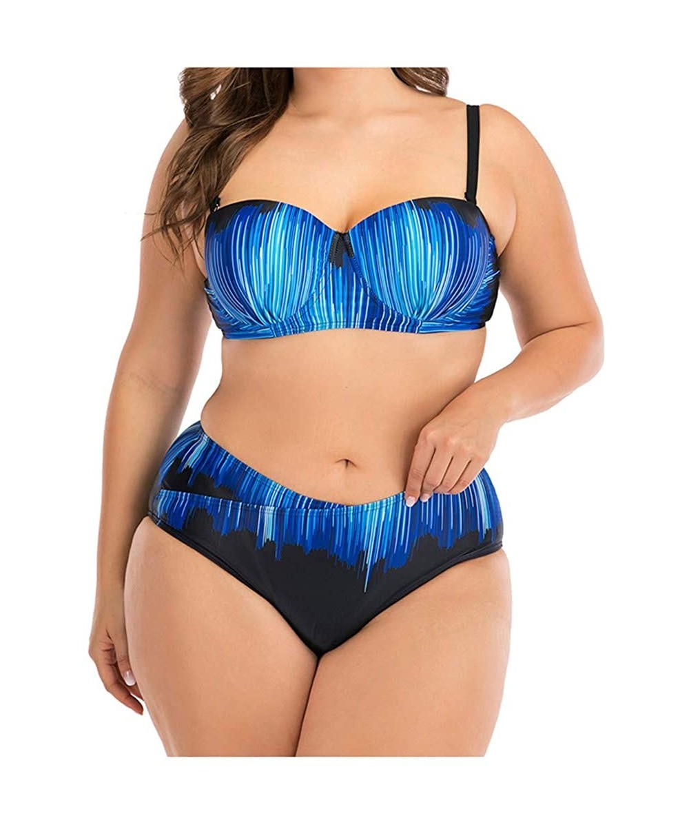 Plus Size Swimsuits for Women- Womens Two Piece Print Bathing Suits Bikini Set Padded Swimwear Beachwear - Blue - CS1954XODEA...