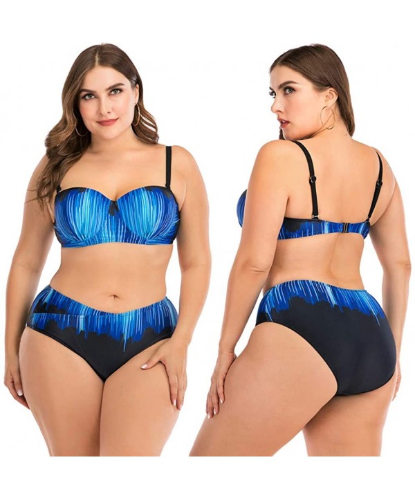 Plus Size Swimsuits for Women- Womens Two Piece Print Bathing Suits Bikini Set Padded Swimwear Beachwear - Blue - CS1954XODEA...