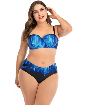 Plus Size Swimsuits for Women- Womens Two Piece Print Bathing Suits Bikini Set Padded Swimwear Beachwear - Blue - CS1954XODEA...